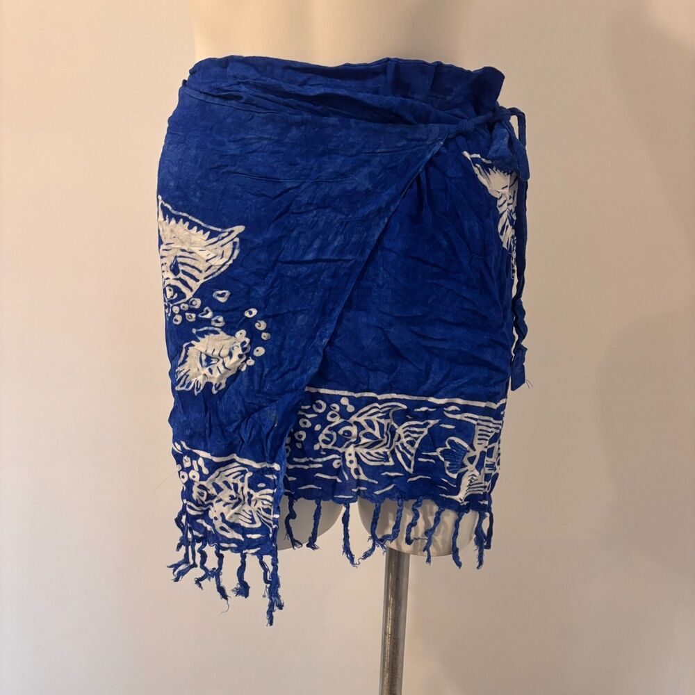 Bright Royal Blue Fringe Tropical Vacation Size Small Wrap Skirt